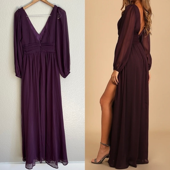 NWOT Enchant My Love Dark Purple V-Neck Long Sleeve Maxi Dress - Picture 3 of 8